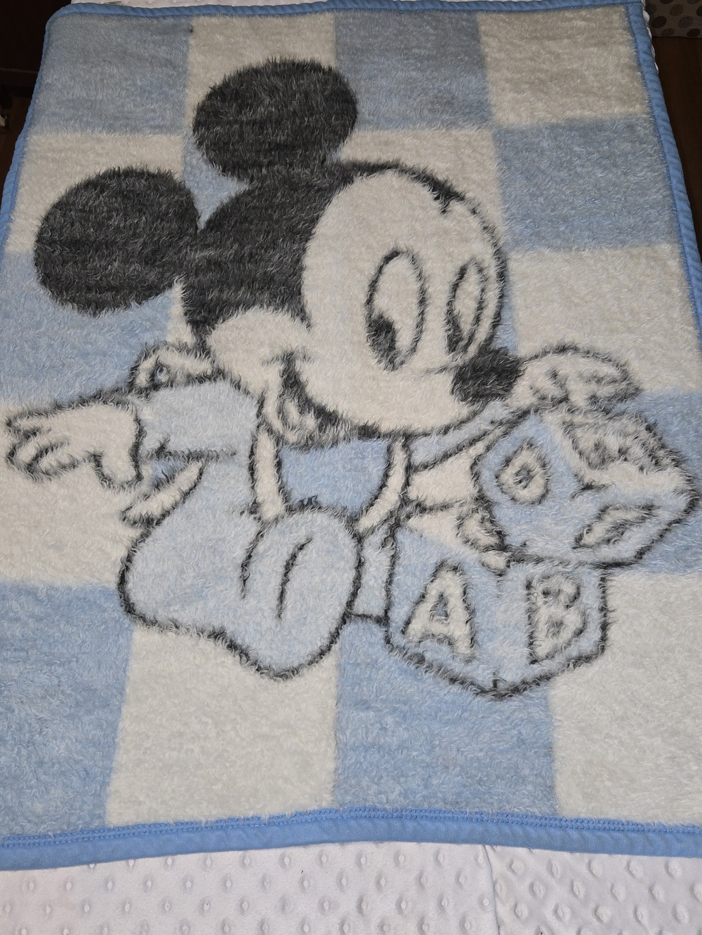 Vintage 1984 Biederlack Disney Babies Mickey Mouse Blue Blocks Baby Blanket USA